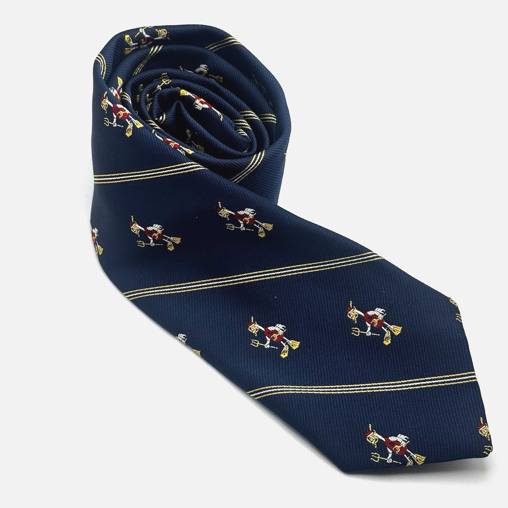 Vintage Cambridge Ltd Silk Blend Tie Duck With Trident Navy Gold Stripe Made Usa